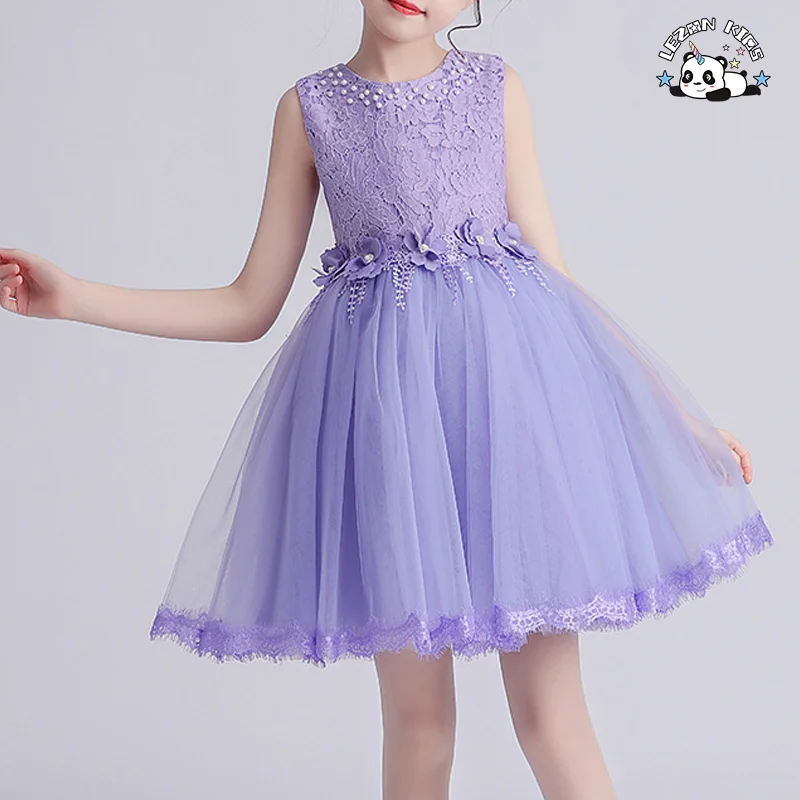 LEZONKIDS - Children's Dress Beaded Fancy Party Flower Dress Frocks Designs Tulle Flower Dresses